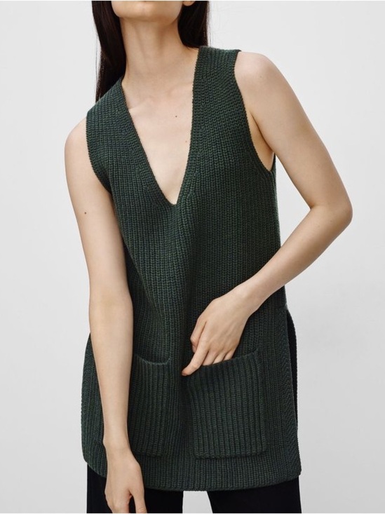 Wilfred Sweaters - Wilfred Chartres Ribbed V-Neck Tunic Sweater Wool Aritzia Green Sleeveless Small